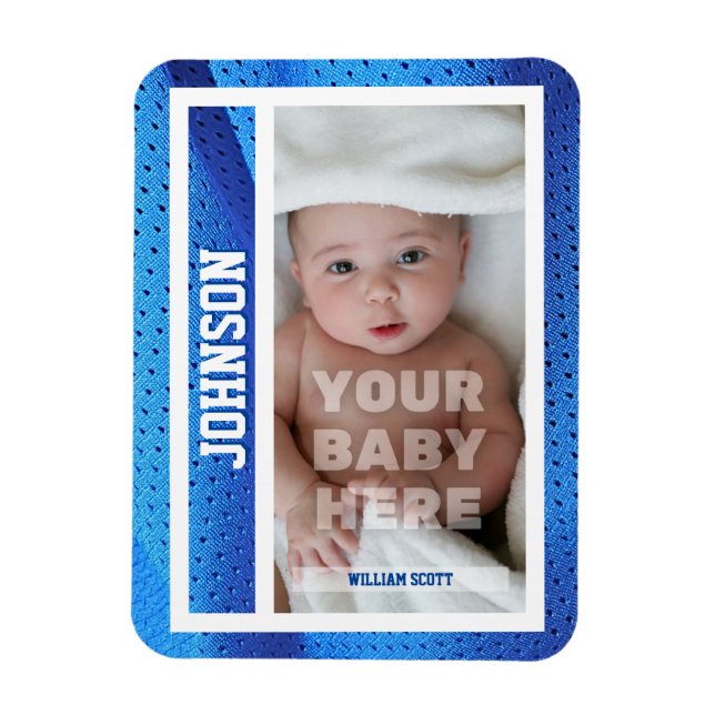 Baby's First Baseball Card Blue Mesh Design Magnet (Vertical)