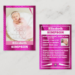 Baby's First Baseball Card Girl Birth Announcement
