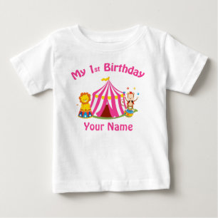 Baby's first birthday circus pink personalised baby T-Shirt