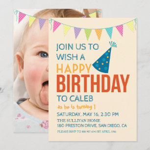 Baby's First Birthday Cute Kid's Birthday Photo Invitation
