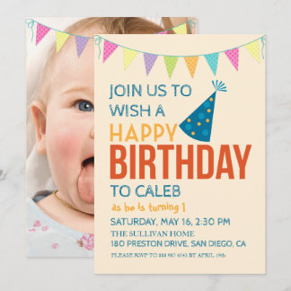 Baby's First Birthday Cute Kid's Birthday Photo Invitation