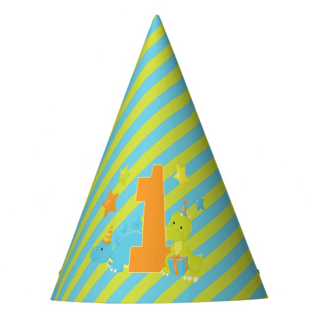 Baby's First Birthday | Dinosaur T-Rex Stegosaurus Party Hat (Front)