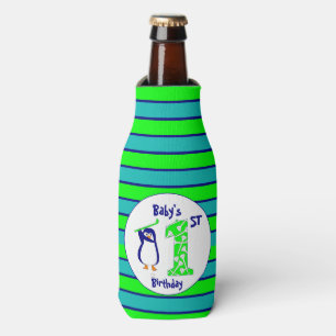 Baby's first birthday golfing penguin horizontal bottle cooler
