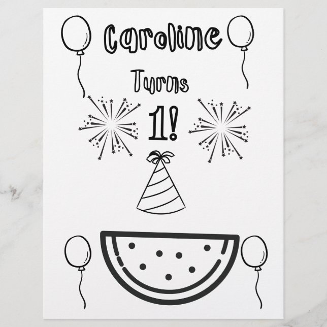 Baby's First Birthday Party Colouring Pages Custom Letterhead (Front)