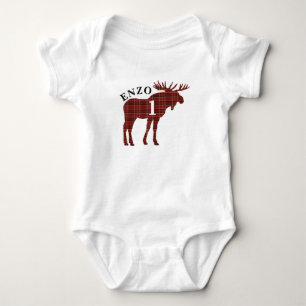 Baby's First Birthday Party Plaid Moose Bodysuit