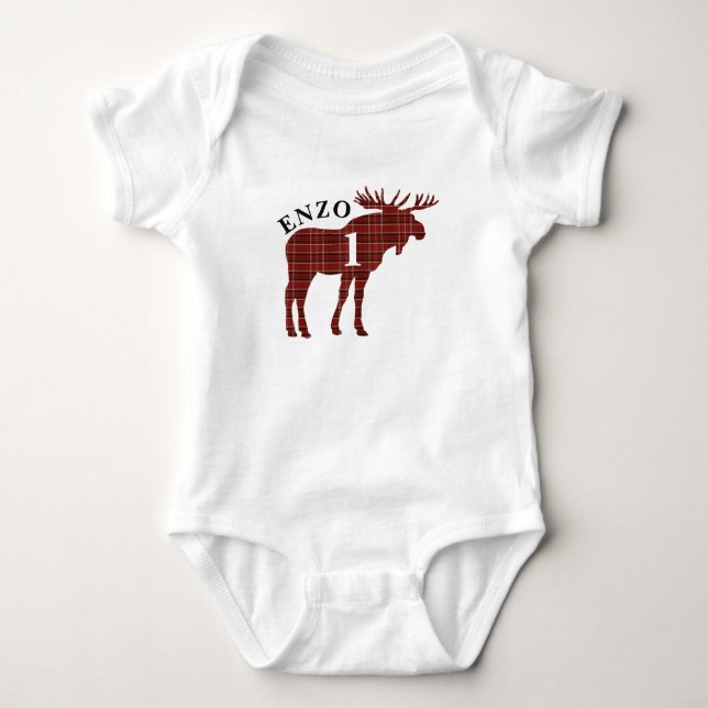 Baby's First Birthday Party Plaid Moose Bodysuit (Front)
