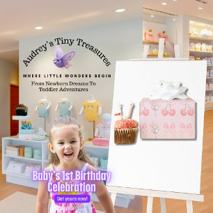 Baby's First Birthday Pastel Pink Bows  Wrapping Paper