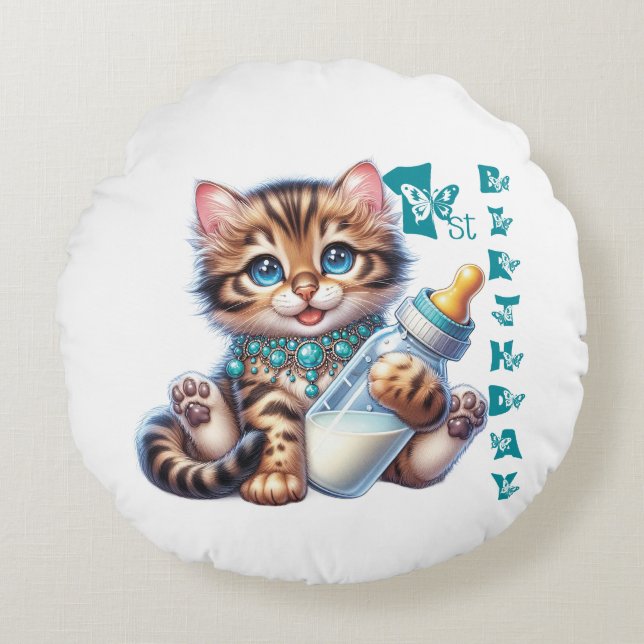  Baby's first birthday. Round Cushion (Front)
