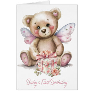 Babys First Birthday Teddy Bear Birthday Card