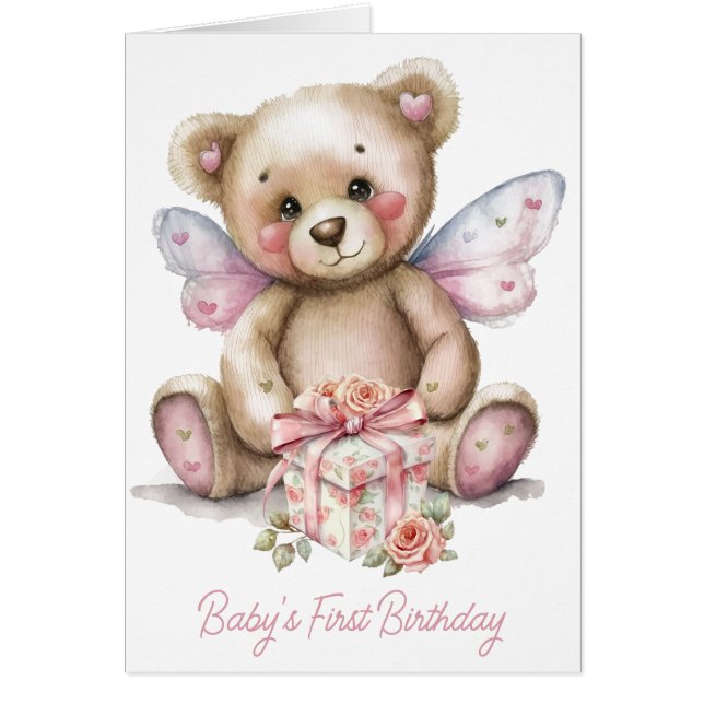 Babys First Birthday Teddy Bear Birthday Card (Front)