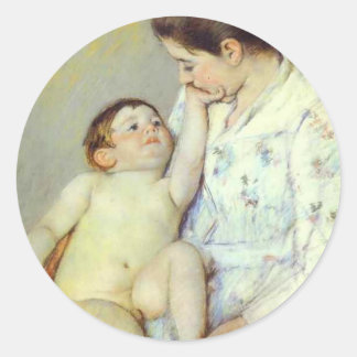 Baby's First Caress. c. 1890, Mary Cassatt Classic Round Sticker