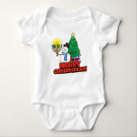 Baby's First Chrismukkah Snowman Holding Menorah Baby Bodysuit<br><div class="desc">Baby's first Chrismukkah text in fun font on back, with fun Merry Chrismukkah on the front with a snowman holding a menorah in front of a Christmas Tree. Your baby can wish everyone a Merry Chrismukkah in this awesome baby suit! You can Change the text on the back to be...</div>