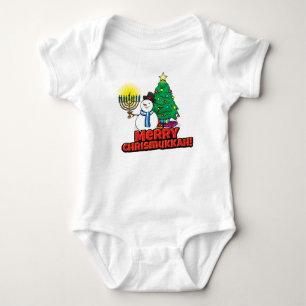 Baby's First Chrismukkah Snowman Holding Menorah Baby Bodysuit