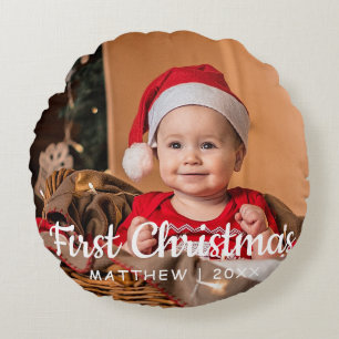 Baby's First Christmas 1 photo Round Cushion