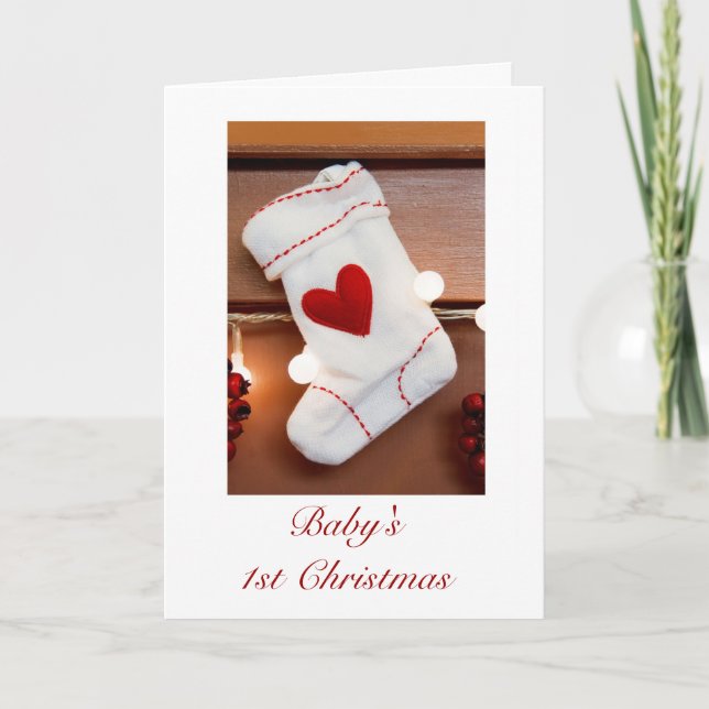 Baby's first Christmas 1st Christmas with stocking Holiday Card (Front)
