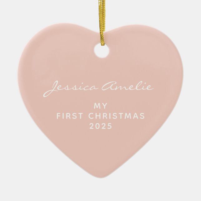 Baby's First Christmas 2021 Custom Photo | Blush Ceramic Tree Decoration (Front)