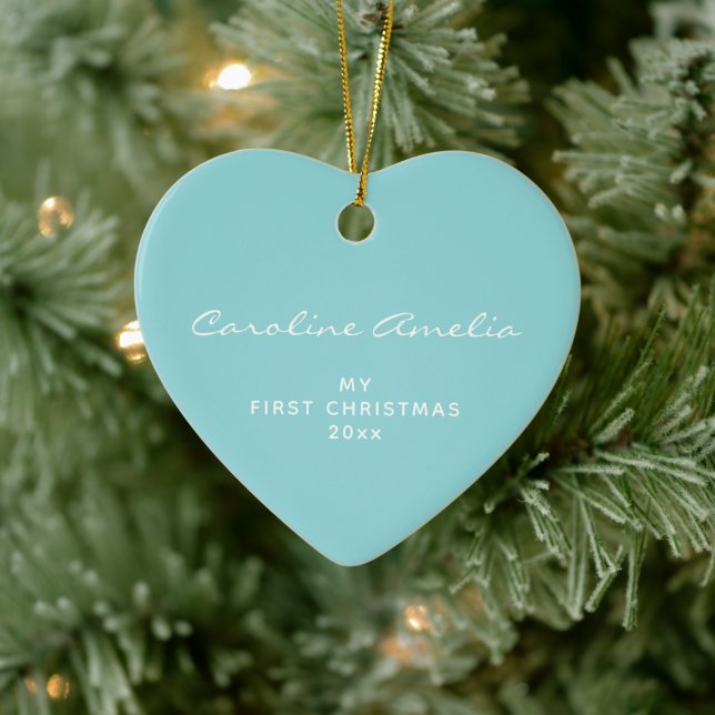 Baby's First Christmas 2022 Personalized Aqua Blue Ceramic Tree Decoration (Tree)