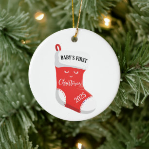 Baby's First Christmas 2025 Cute Kawaii Face Ceramic Tree Decoration