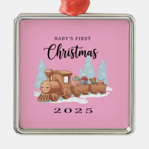 Baby's First Christmas 2025 Cute Wooden Toy Metal Tree Decoration