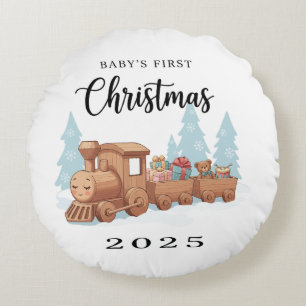 Baby's First Christmas 2025   Cute Wooden Toy  Round Cushion