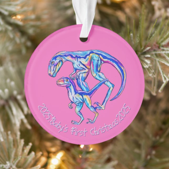Baby's First Christmas 2025 Girl Velociraptor Ornament (Tree)