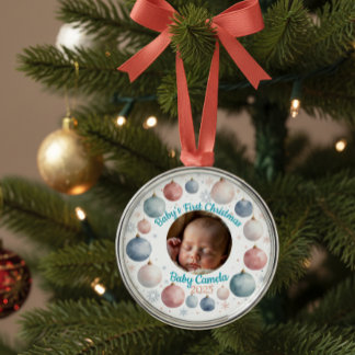 Baby's First Christmas 2025 Personalised Photo Metal Tree Decoration