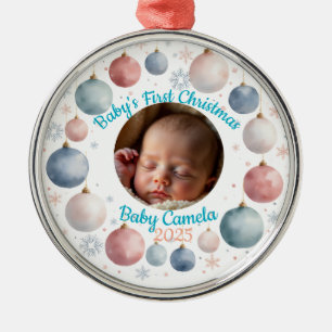 Baby's First Christmas 2025 Personalised Photo  Metal Tree Decoration