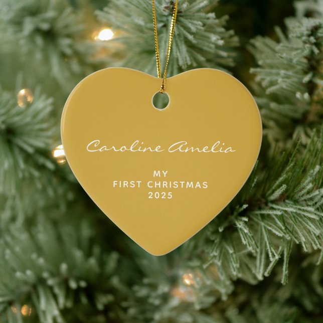 Baby's First Christmas 2025 Personalised Yellow Ceramic Tree Decoration (Tree)