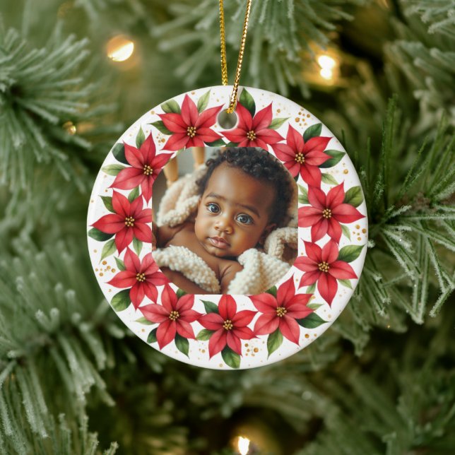 Baby's First Christmas 2025 Poinsettia Wreath  Ceramic Tree Decoration (Tree)