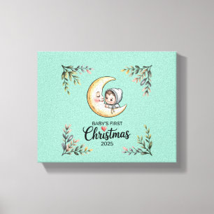 Baby's First Christmas 2025 Vintage Moon & Baby Canvas Print