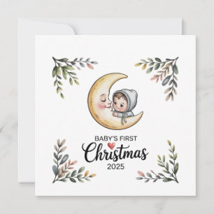 Baby's First Christmas 2025 Vintage Moon & Baby  Holiday Card