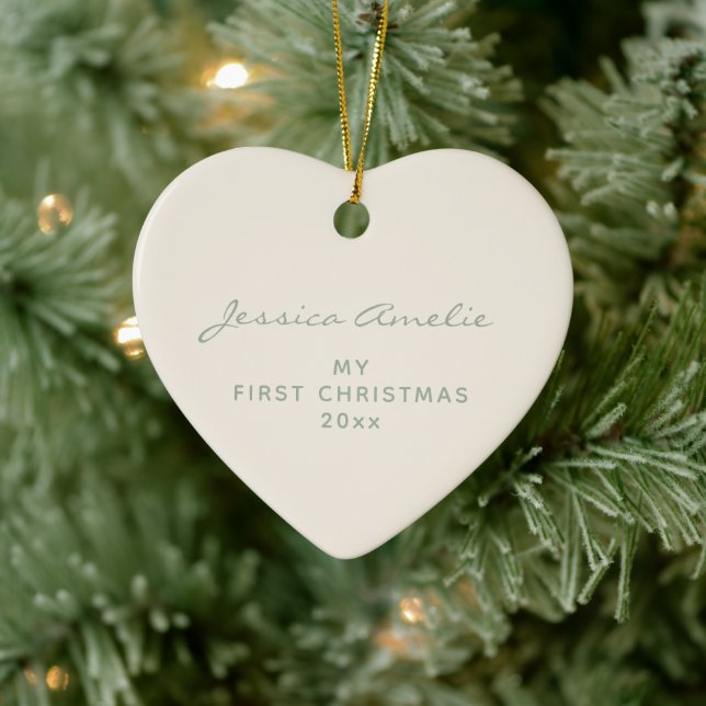 Baby's First Christmas 2026 Custom Sage Cream Ceramic Tree Decoration (Tree)