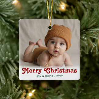Baby's First Christmas 2 Photo Birth Stats Ceramic Ceramic Ornament