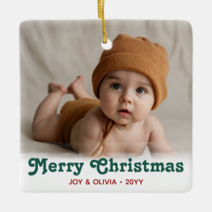 Baby's First Christmas 2 Photo Birth Stats Ceramic Ornament