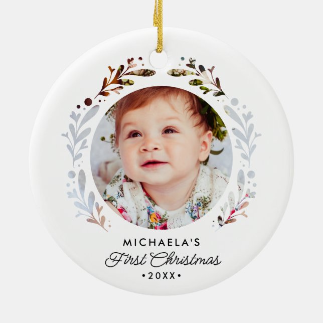 Baby's First Christmas 2-Photo Cutout Simple Ceramic Tree Decoration (Back)