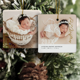Baby's First Christmas 2-Photo Name & Birth Detail Ceramic Ornament
