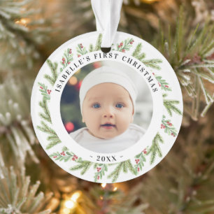 Baby's First Christmas 2 photos Greenery Ornament