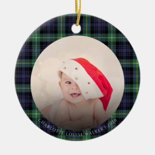 Babys First Christmas 2 Photos Tartan Ceramic Tree Decoration