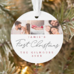 Baby's First Christmas 3 Photos Modern Custom  Ornament<br><div class="desc">Capture the magic of your baby's first Christmas with this Modern Baby's First Christmas 3-Photo Custom Ornament. Designed for families who want to include more than one cherished photo, this ornament is perfect for showcasing baby pictures, family snapshots, or special holiday moments. Featuring elegant hand-lettering script paired with classic typewriter-style...</div>
