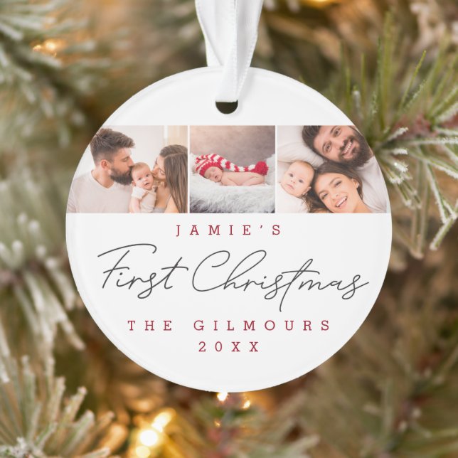 Baby's First Christmas 3 Photos Modern Custom  Ornament (Tree)