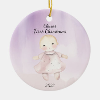 Baby's First Christmas  Baby Doll - Personalised Ceramic Tree Decoration