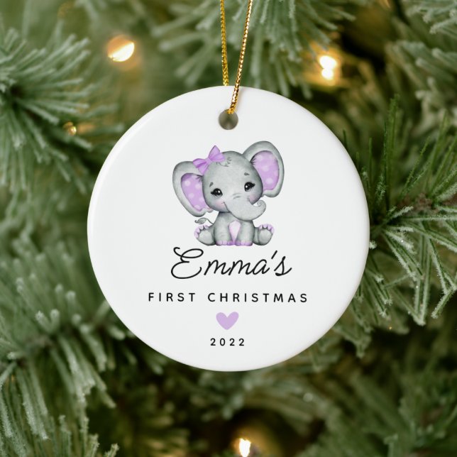 Baby's First Christmas Baby Girl Elephant Ceramic Tree Decoration (Tree)