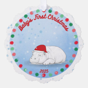 -Baby's First Christmas -Baby Hippo Paper Ornament