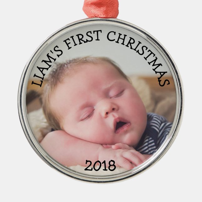 Baby's First Christmas Baby Photo Blue Christmas Metal Tree Decoration (Front)