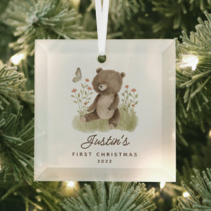 Baby's First Christmas Bear Glass Tree Decoration