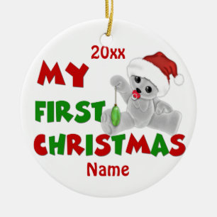 Babys First Christmas Bear Personalised Ceramic Tree Decoration
