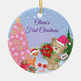 Baby's First Christmas Bear Personalised  Ceramic Tree Decoration