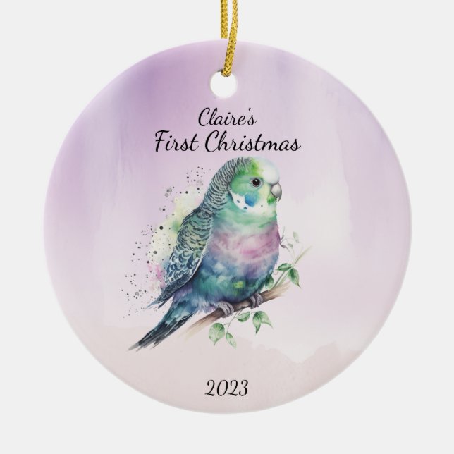 Baby's First Christmas Bird Personalised Ceramic Tree Decoration (Front)