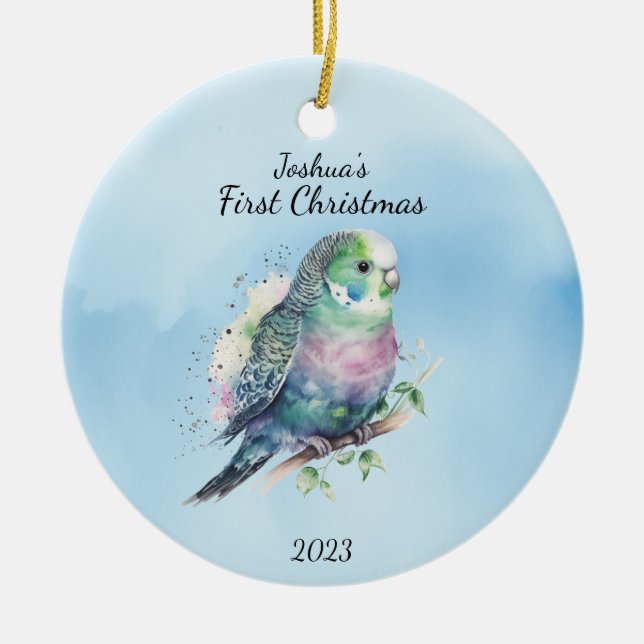 Baby's First Christmas Bird Personalised Ceramic Tree Decoration (Front)