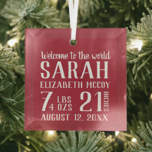 Baby's First Christmas Birth Stat  Glass Tree Decoration